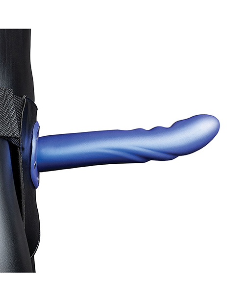 Shots Ouch 8" Textured Curved Hollow Strap On - Metallic Blue