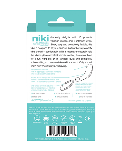 VeDO Niki Rechargeable Panty Vibe - Tease Me Turquoise