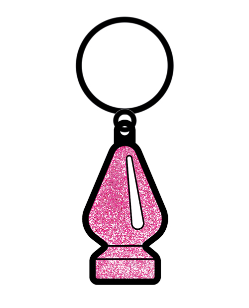 Wood Rocket Sex Toy Butt Plug Keychain - Pink Glitter