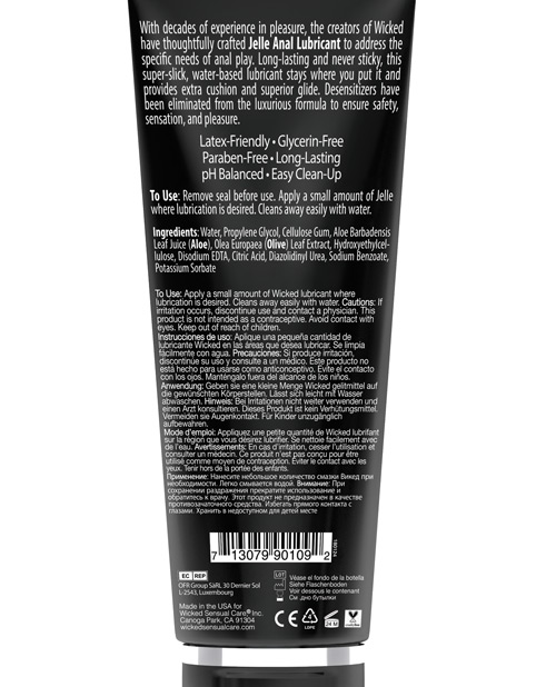 Wicked Sensual Care Jelle Water Based Anal Lubricant - 8 oz Fragrance Free