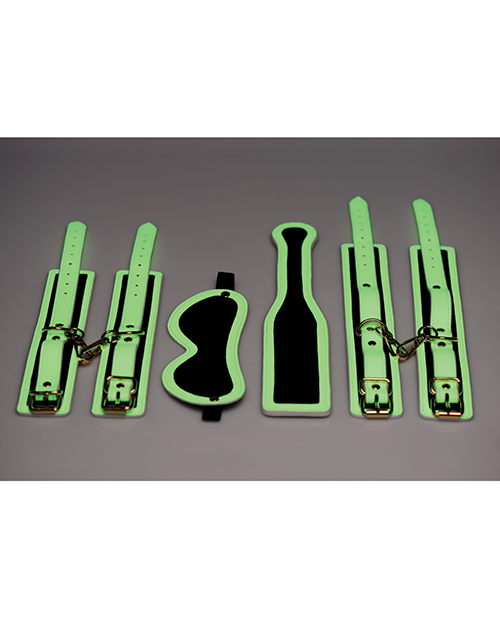 Master Series Kink in the Dark Glowing Cuffs & Blindfold & Paddle Set