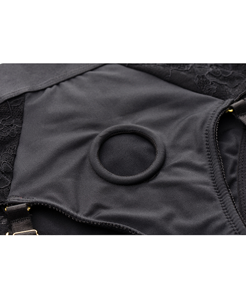 Strap U Laced Seductress Lace Crotchless Panty Harness w/Garter Straps - 2XL/3XL Black