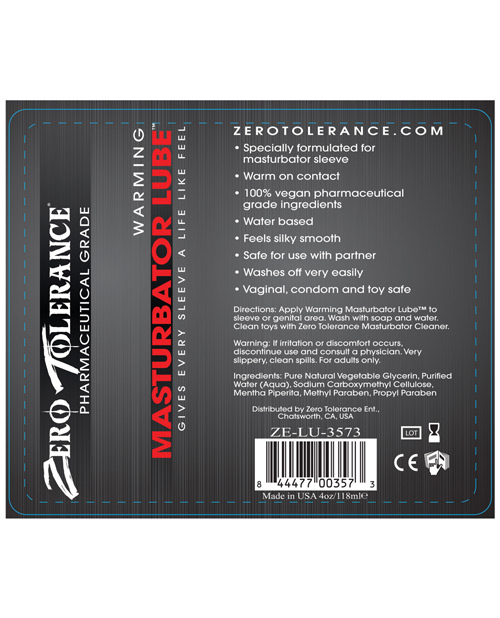 Zero Tolerance Warming Masturbator Lube - 4 oz
