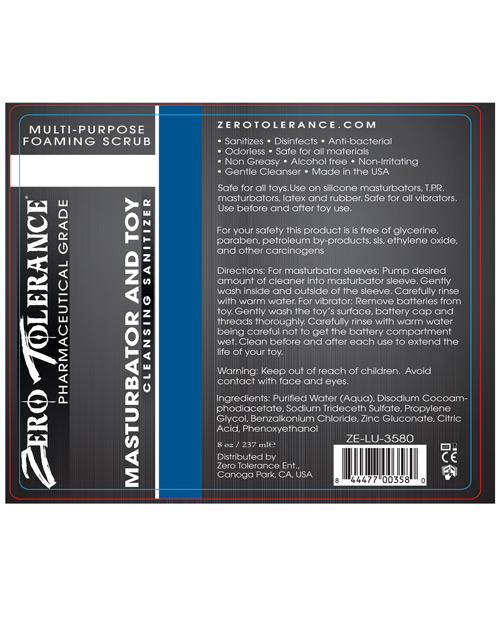 Zero Tolerance Foaming Masturbator Cleanser & Sanitizer - 8 oz